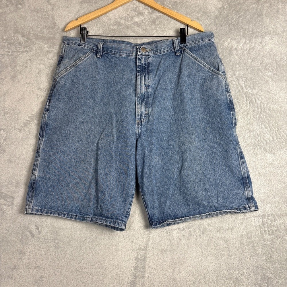 Wrangler Mens Vintage Carpenter Denim Shorts Light Wash Size 38 Utility Casual
